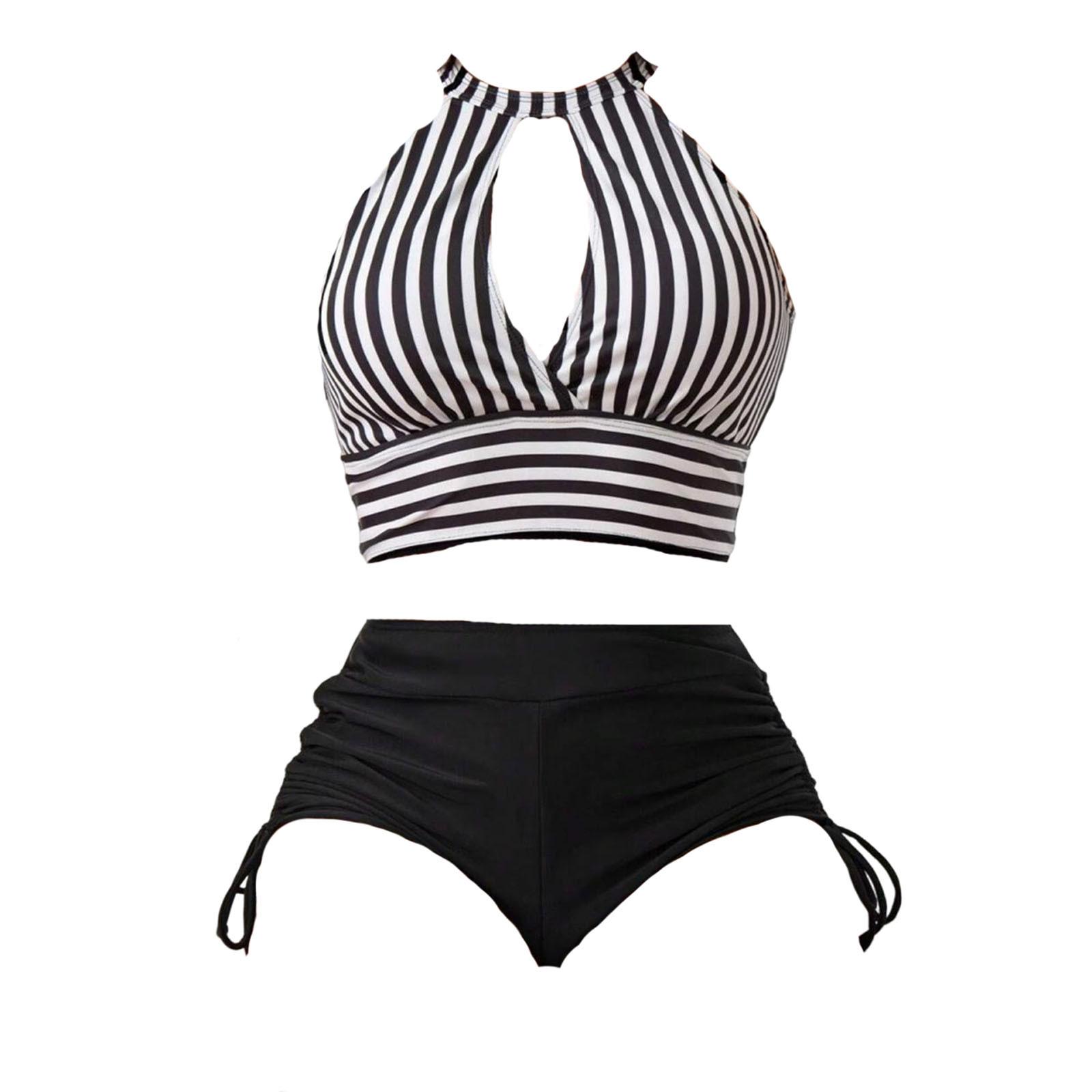 Stylish High Waist Two Piece Bikini Set for Women Perfect Neck Swimsuit with Striped Top and Ruched Bottom S
Stylish High Waist Two Piece Bikini Set for Women Perfect Neck Swimsuit with Striped Top and Ruched Bottom S