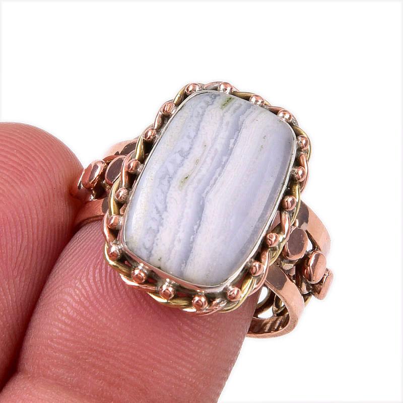 Natural Blue Lace Agate Gemstone 925 Solid Sterling Silver TwoTone Ring S.9 d1W19
Natural Blue Lace Agate Gemstone 925 Solid Sterling Silver TwoTone Ring S.9 d1W19