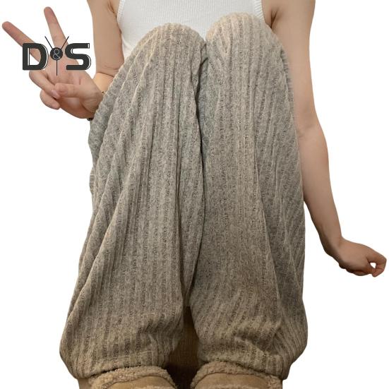 Зимние пижамные штаны из плотного плюша с эластичной талией, свободные, сохраняющие тепло, с широкими штанинами, женские брюки для домашней одежды, однотонные брюки для отдыха XL хаки