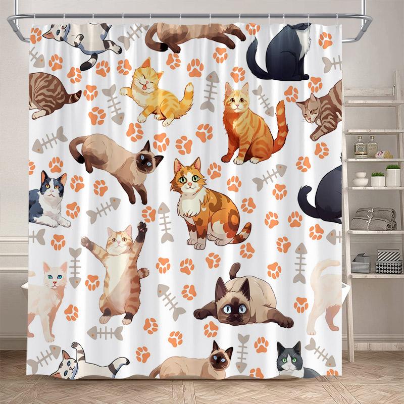 Floral Cartoon Cats Shower Curtains Cute Animals Pet Watercolour Daisy Flowers Bath Curtain Polyester Bathroom Decor With Hooks W60H190(CM)-1 Pcs
Floral Cartoon Cats Shower Curtains Cute Animals Pet Watercolour Daisy Flowers Bath Curtain Polyester Bathroom Decor With Hooks W60H190(CM)-1 Pcs