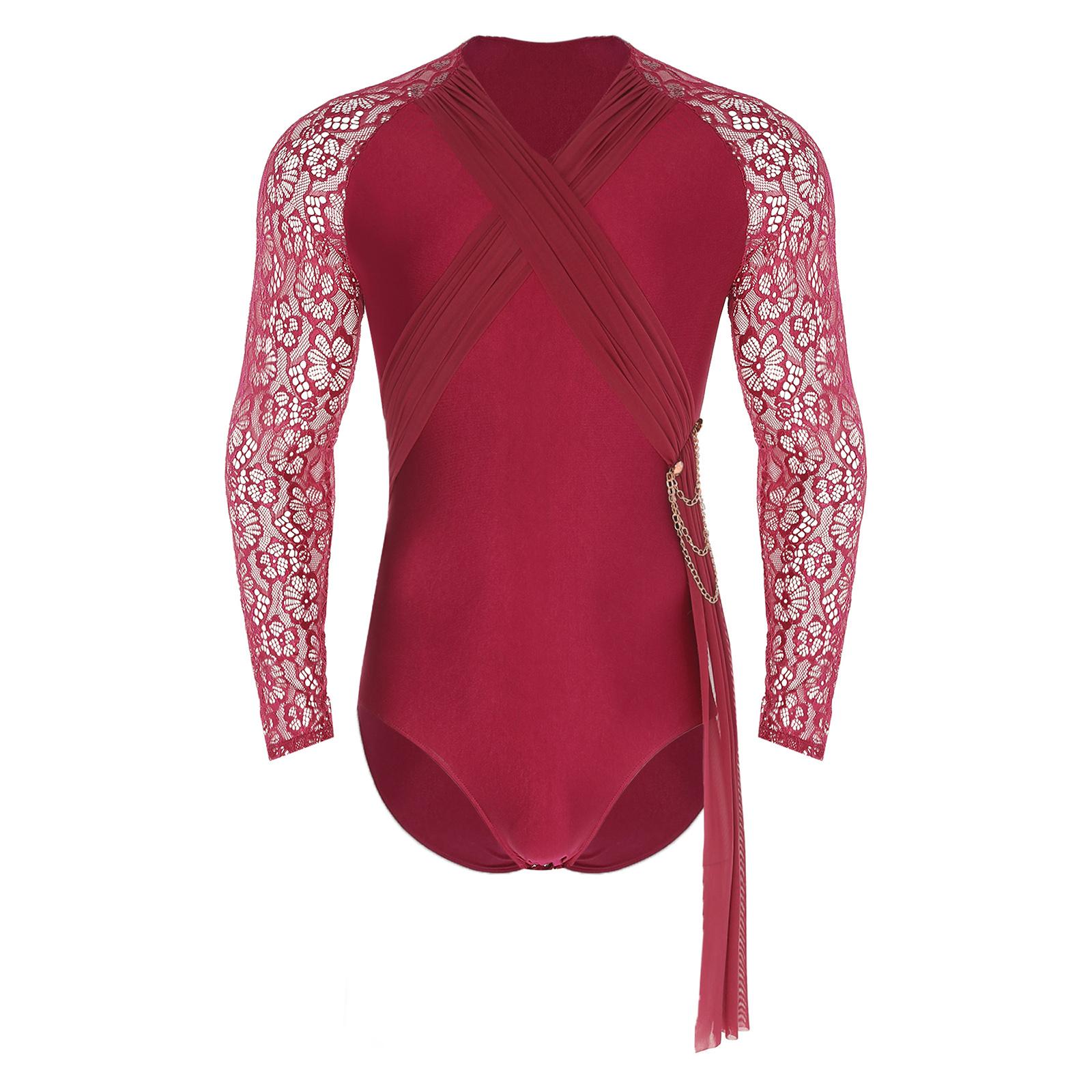 Mens Latin Dance Wear Floral Lace Long Sleeve Ruched Mesh Layer Chain Tassel Button Crotch Leotard S бордовий
Mens Latin Dance Wear Floral Lace Long Sleeve Ruched Mesh Layer Chain Tassel Button Crotch Leotard S бордовий