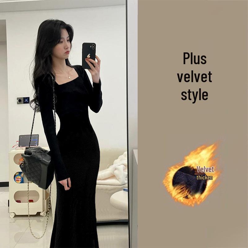 Blooming Lotus Velvet Fishtail Skirt-Dress: Cozy Autumn/Winter Black Knit Base Layer for Women S (80-95 jin)
Blooming Lotus Velvet Fishtail Skirt-Dress: Cozy Autumn/Winter Black Knit Base Layer for Women S (80-95 jin)