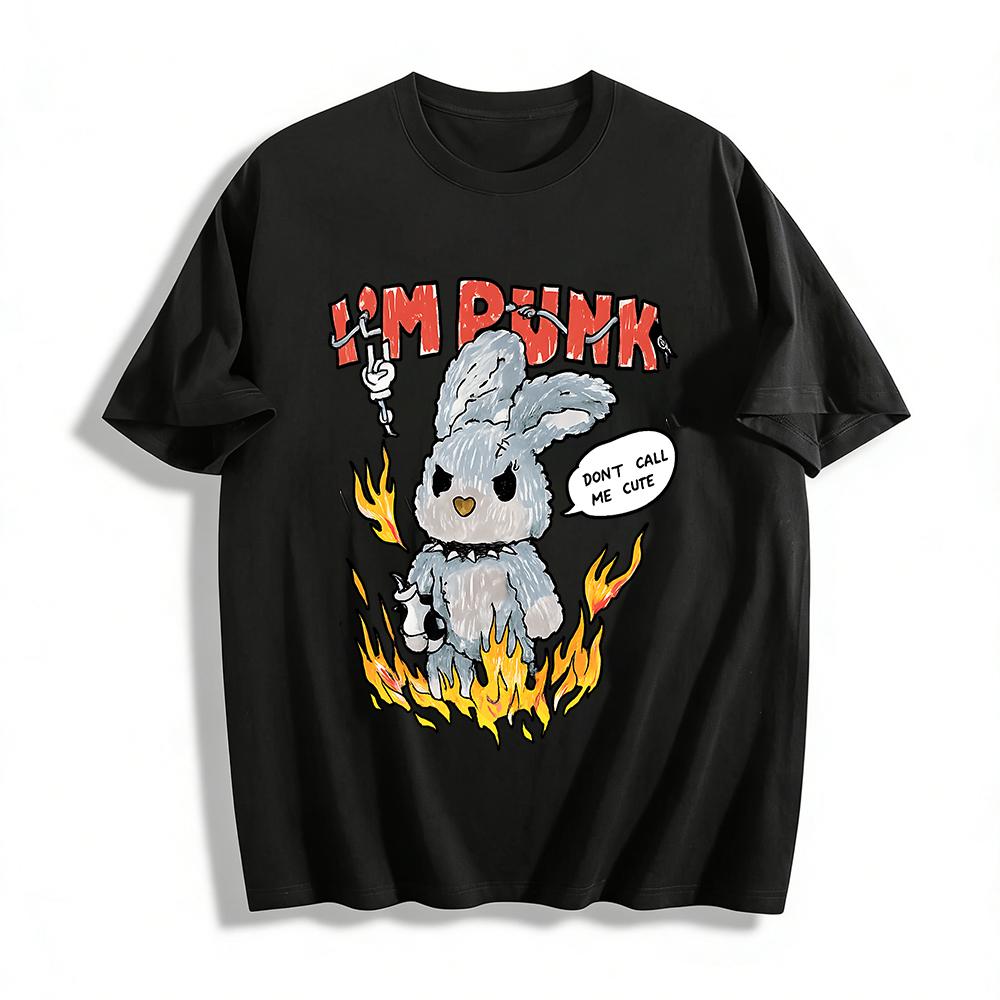 Punk Style Grumpy Rabbit Print T-shirt, Flame Rebellious Slogan Top, Cool Streetwear For Trendy Outfits Pure cotton T-shirt XXS
Punk Style Grumpy Rabbit Print T-shirt, Flame Rebellious Slogan Top, Cool Streetwear For Trendy Outfits Pure cotton T-shirt XXS