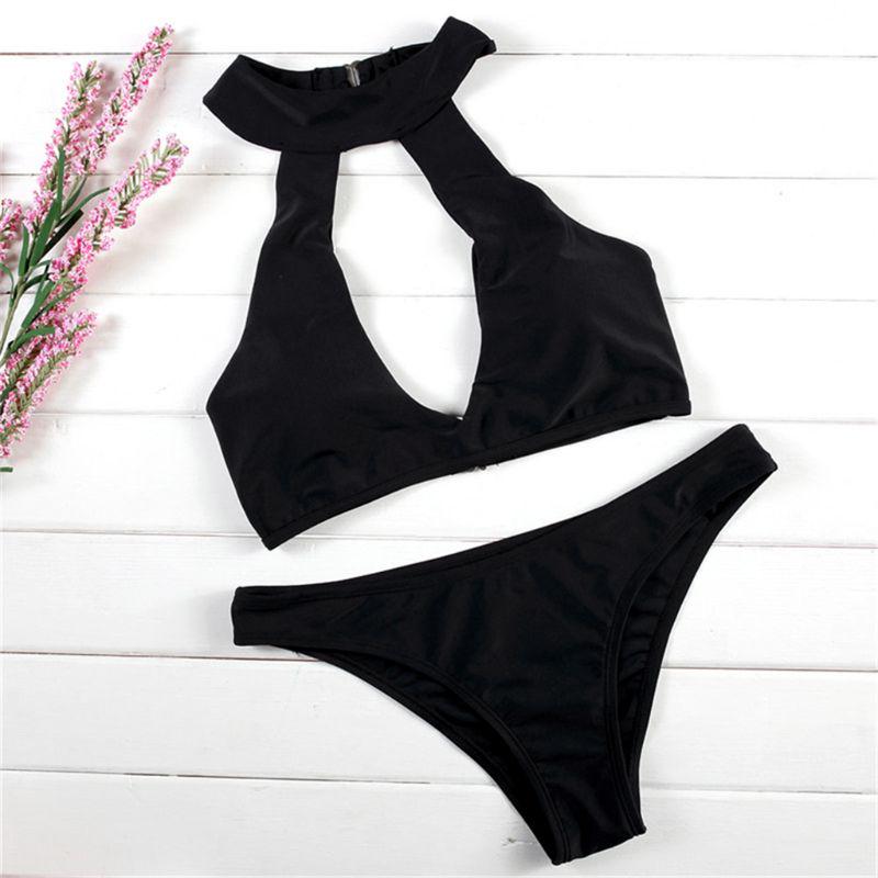 Buy Women Plus Size Sexy Two Piece Bikini Set Halter Neck Hollow Out