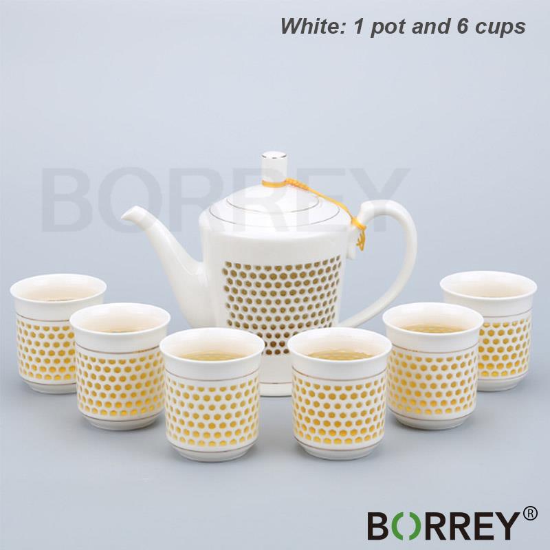 Керамический фарфоровый чайный сервиз BORREY, 1 горшок, 6 чашек в подарочной коробке, Ling Long Devil s Work, цветочный чайник кунг-фу, чайник для чая Пуэр Улун White Set(7pcs)