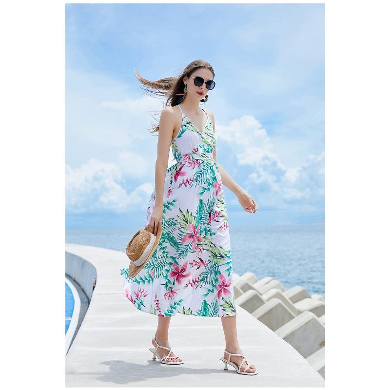 Женское длинное платье с принтом в стиле бохо, сексуальное платье-халтер с V-образным вырезом XXL белый