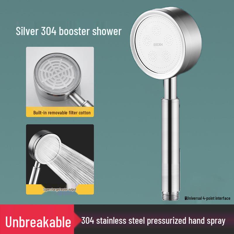 304 Stainless Steel Handheld Pressurized Shower Head with Hose Set
304 Stainless Steel Handheld Pressurized Shower Head with Hose Set