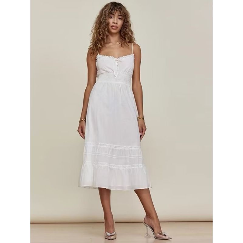 Gentle French White Lace Trim Mid-Length Sling Dress White(High quality) S
Gentle French White Lace Trim Mid-Length Sling Dress White(High quality) S