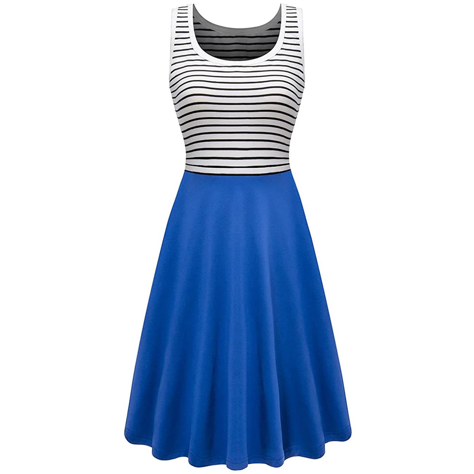 Women Casual Summer Beach Scoop Neck Sleeveless Soft Striped A-Line Sun Dress S синій
Women Casual Summer Beach Scoop Neck Sleeveless Soft Striped A-Line Sun Dress S синій