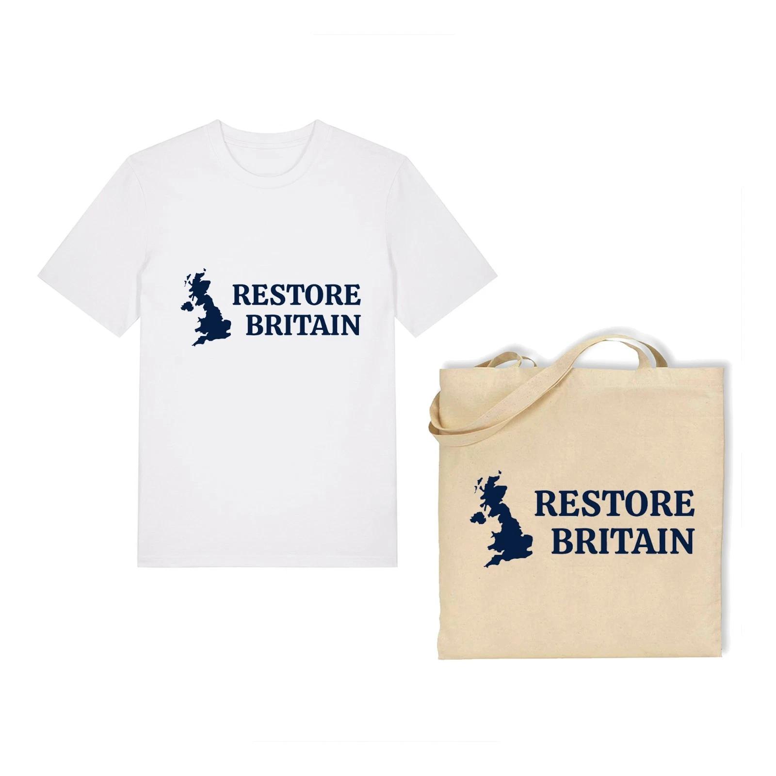 COMBO Unisex T-Shirt & Tote Bag Set - Restore Britain- Political Joke 2XL
COMBO Unisex T-Shirt & Tote Bag Set - Restore Britain- Political Joke 2XL