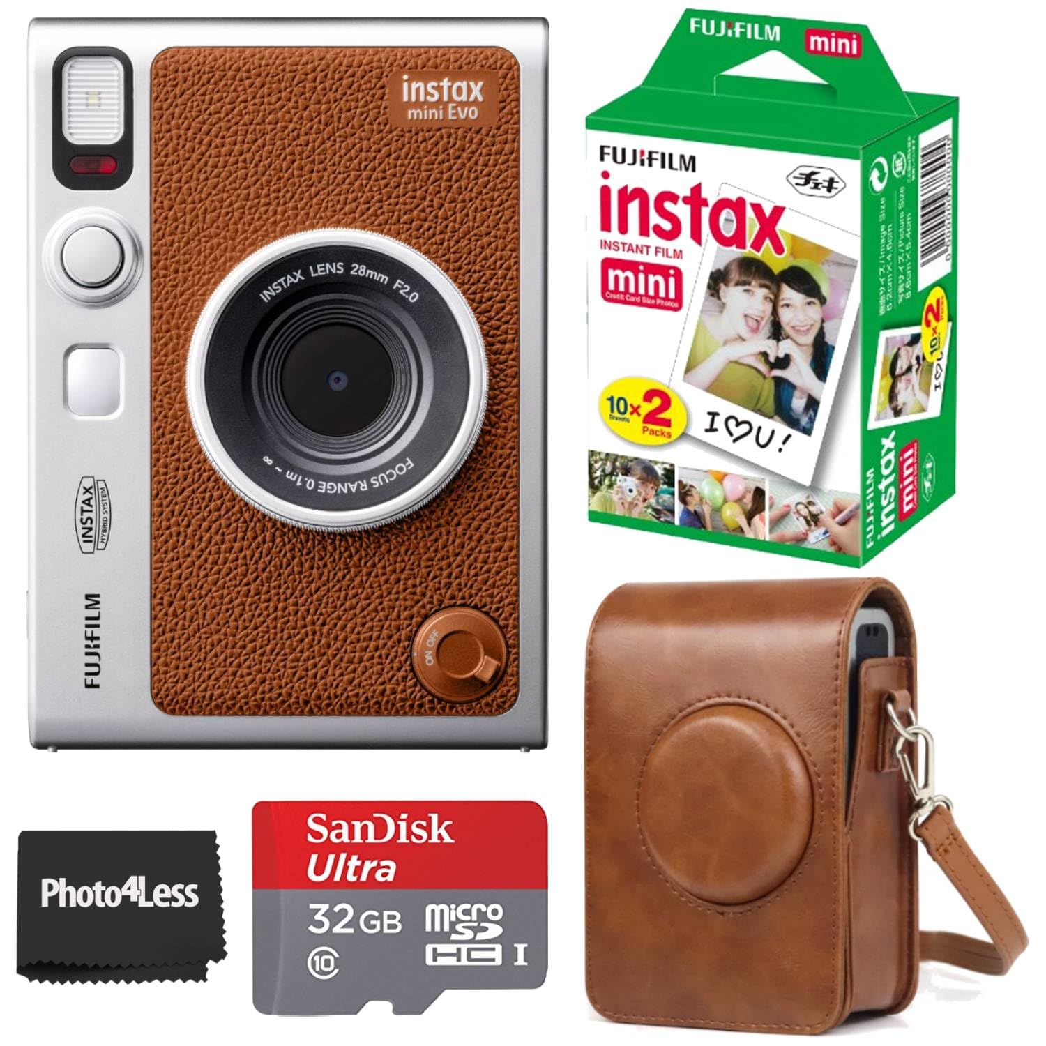 Fujifilm Instax Mini EVO Hybrid Brown Instant Camera | Fuji Instax Mini Twin Pack Instant Film | 32 ГБ microSD | Чохол для фотоапарата - комплект
Fujifilm Instax Mini EVO Hybrid Brown Instant Camera | Fuji Instax Mini Twin Pack Instant Film | 32 ГБ microSD | Чохол для фотоапарата - комплект