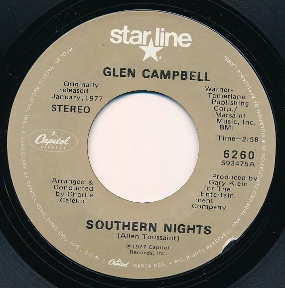 7inch Record GLEN CAMPBELL - Southern Nights / Sunflower 6260 Capitol Records 1977 US Folk Used
7inch Record GLEN CAMPBELL - Southern Nights / Sunflower 6260 Capitol Records 1977 US Folk Used