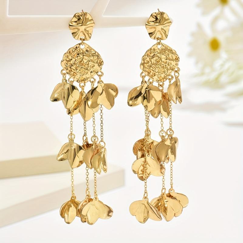 Individually Exaggerated Design Gold Color Petal Tassel Earrings, Women s Fashion Classic Holiday Party Accessories Zircon
Individually Exaggerated Design Gold Color Petal Tassel Earrings, Women s Fashion Classic Holiday Party Accessories Zircon