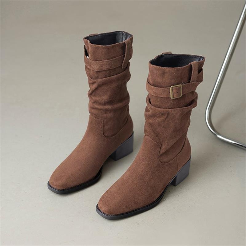 Skinny Boots Vintage Suede Western Cowboy Boots Spring Pointed Thin Heel Belt Buckle Pleated Pile Boots 40
Skinny Boots Vintage Suede Western Cowboy Boots Spring Pointed Thin Heel Belt Buckle Pleated Pile Boots 40