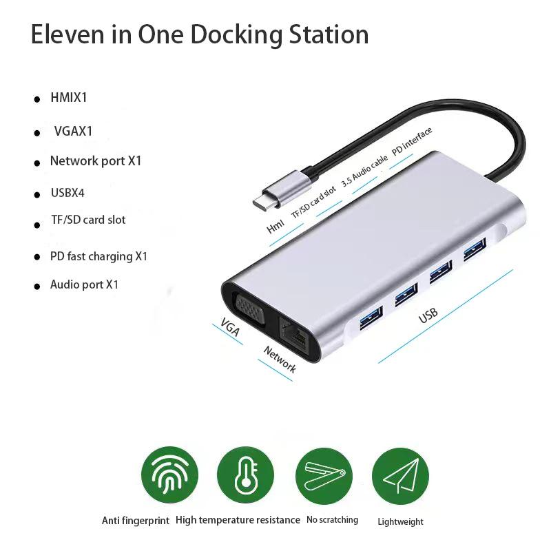2110 11-in-1 Type-C Docking Station 4K*2K@30Hz Multi-Port Hub USB Data Reading Card Slots Adapter As Shown A
2110 11-in-1 Type-C Docking Station 4K*2K@30Hz Multi-Port Hub USB Data Reading Card Slots Adapter As Shown A
