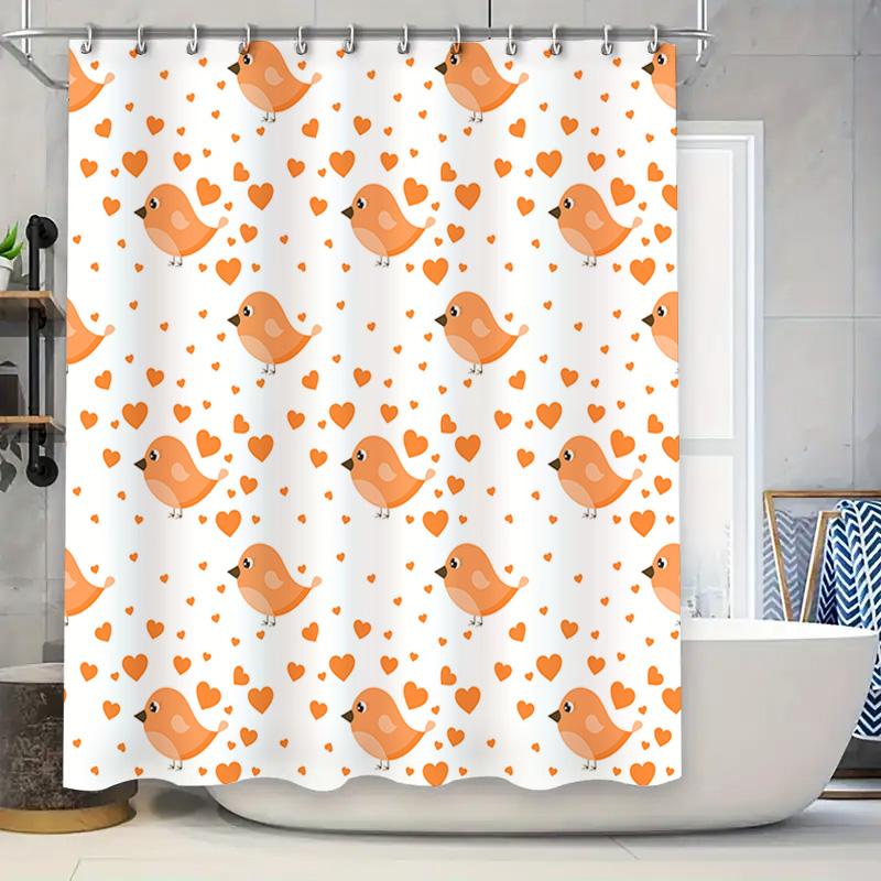 White Shower Curtain With Cute Birds Pattern, Waterproof Bathroom Decoration For Home Decor, Orange Love Heart Print, Easy Insta W60H190(CM)-1 Pcs
White Shower Curtain With Cute Birds Pattern, Waterproof Bathroom Decoration For Home Decor, Orange Love Heart Print, Easy Insta W60H190(CM)-1 Pcs