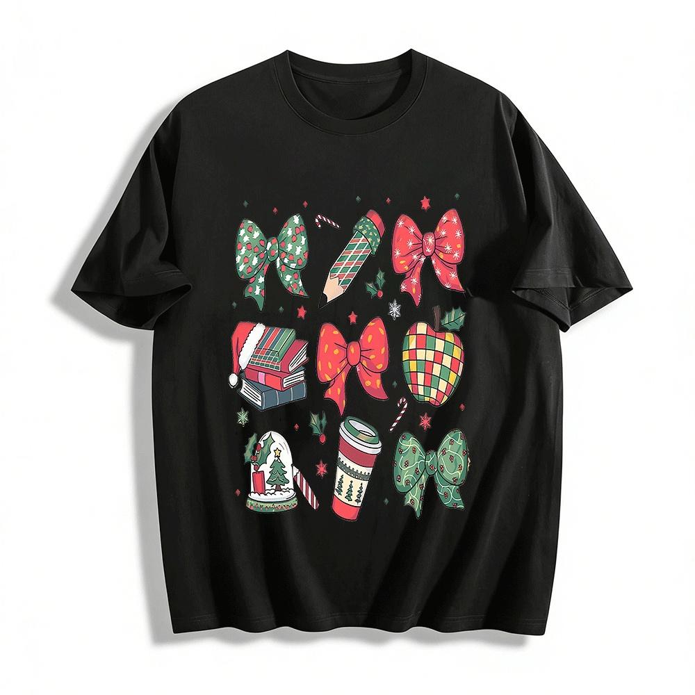 Christmas Element Bow Print Casual Top Pure cotton T-shirt XXS
Christmas Element Bow Print Casual Top Pure cotton T-shirt XXS
