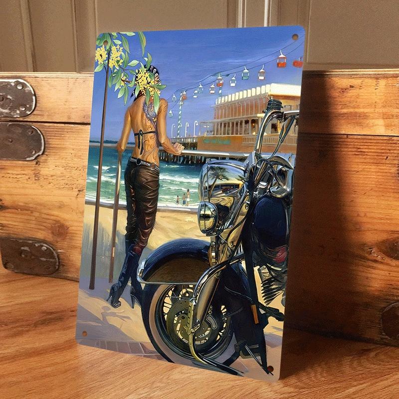 1 piece: Beach-themed motorcyclist tin plaque, vintage tattooed woman with sea view dock decorative painting, living room/bar wa (as the picture,20x30cm)
1 piece: Beach-themed motorcyclist tin plaque, vintage tattooed woman with sea view dock decorative painting, living room/bar wa (as the picture,20x30cm)
