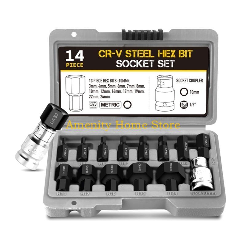 F26C Complete 14Pcs Hex Bit Impact Socket Set Suitable for 1/2 (12.5mm) Ratchet Wrenches and Power Tool Professional Tools China Mainland
F26C Complete 14Pcs Hex Bit Impact Socket Set Suitable for 1/2 (12.5mm) Ratchet Wrenches and Power Tool Professional Tools China Mainland