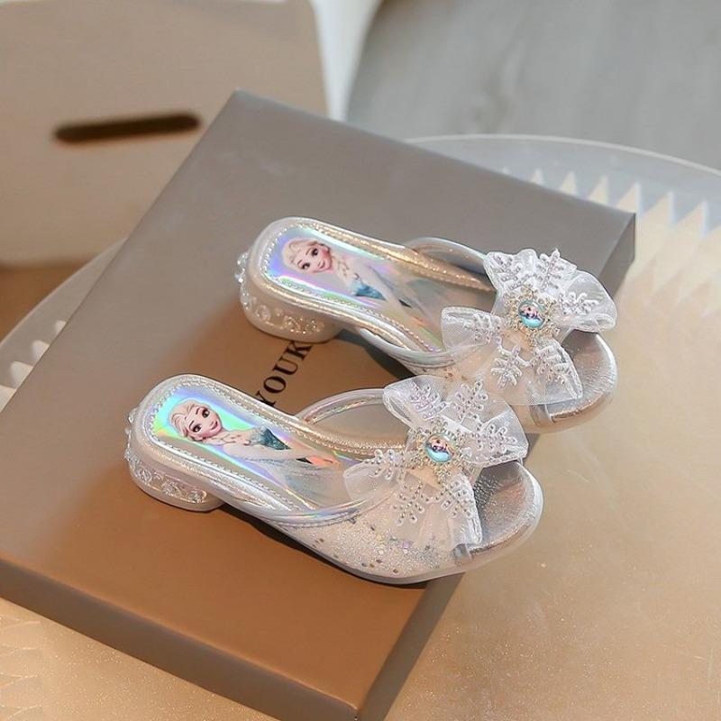 Девочка, Туфли принцессы, Лето, Девочка, Бант, Стразы, Блеск, Тапочки, Открытый носок, Верхняя одежда 36 серебряный