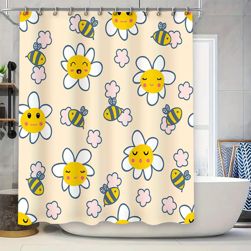 12-Inch Shower Curtain Featuring Cute Bee Flower Print For Bathroom Decor Waterproof Fabric Home Supplies White Blue Yellow Pink W60H190(CM)-1 Pcs
12-Inch Shower Curtain Featuring Cute Bee Flower Print For Bathroom Decor Waterproof Fabric Home Supplies White Blue Yellow Pink W60H190(CM)-1 Pcs
