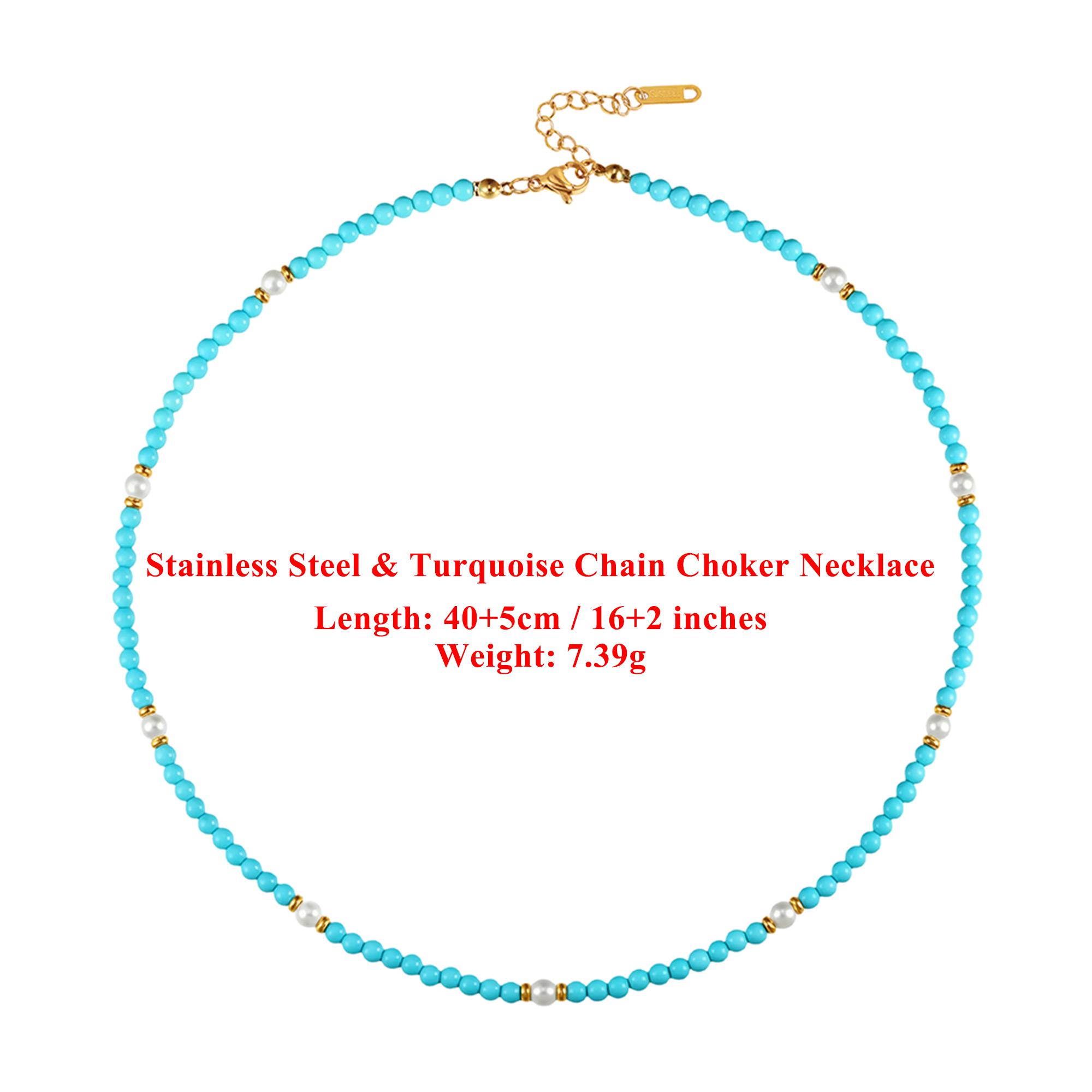 EFFIE QUEEN Stainless Steel 18k Gold Turquoise and Shell Pearl Choker Necklace Natural Jewelry for Women Anniversary Gift STMN06
EFFIE QUEEN Stainless Steel 18k Gold Turquoise and Shell Pearl Choker Necklace Natural Jewelry for Women Anniversary Gift STMN06