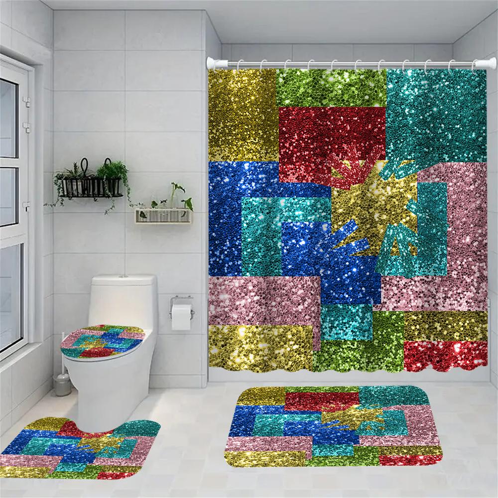1/4 Shining Crystal Shower Curtains, Toilet Seat Decoration, Shower Curtain With Carpet And Toilet Lid, 12 70.8X70.8 Inch Hooks W60H190(CM)-1 Pcs
1/4 Shining Crystal Shower Curtains, Toilet Seat Decoration, Shower Curtain With Carpet And Toilet Lid, 12 70.8X70.8 Inch Hooks W60H190(CM)-1 Pcs