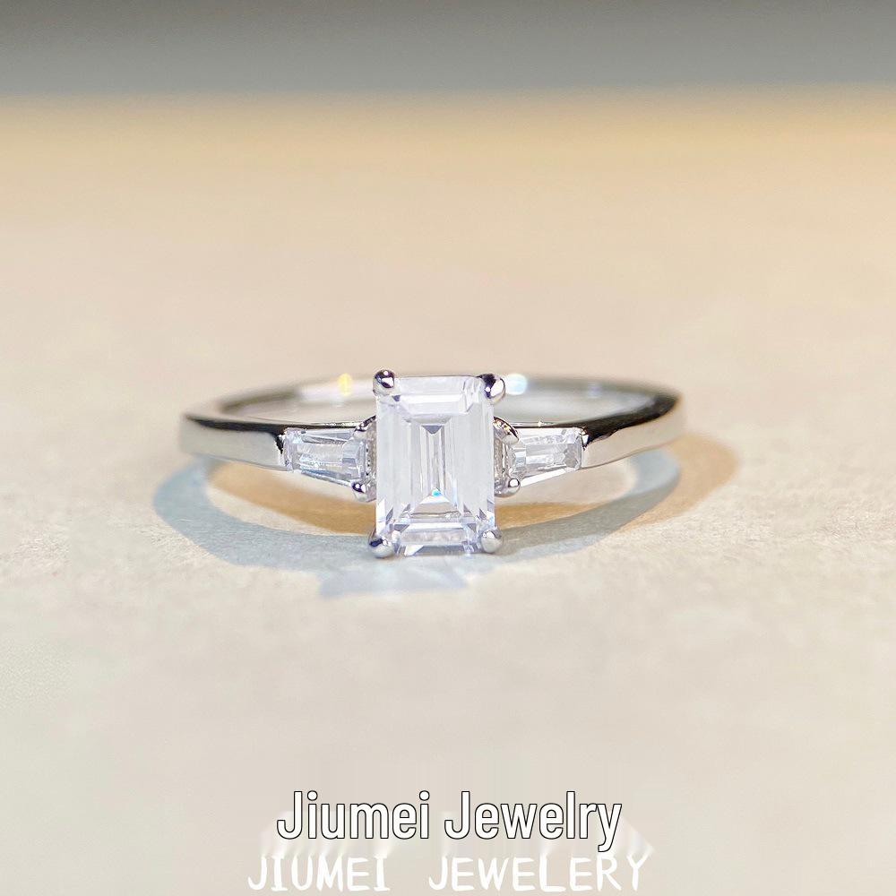 Emerald Cut Moissanite Ring: Sterling Silver Princess Cut Baguette with Four Prongs Size 6
Emerald Cut Moissanite Ring: Sterling Silver Princess Cut Baguette with Four Prongs Size 6