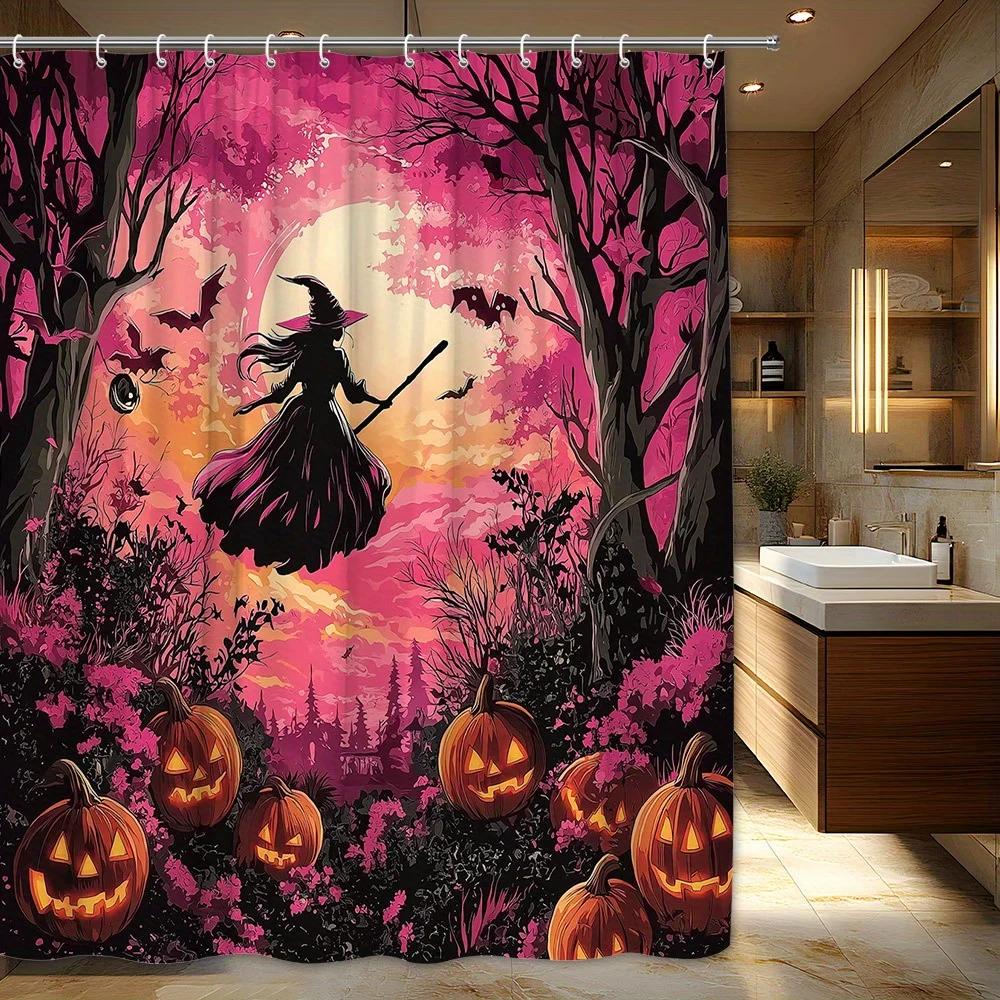 Gothic Witch Halloween Shower Curtain - Spooky Flying Witch On Broomstick With Haunted Castle, Bats & Pumpkins Design W60H190(CM)-1 Pcs
Gothic Witch Halloween Shower Curtain - Spooky Flying Witch On Broomstick With Haunted Castle, Bats & Pumpkins Design W60H190(CM)-1 Pcs