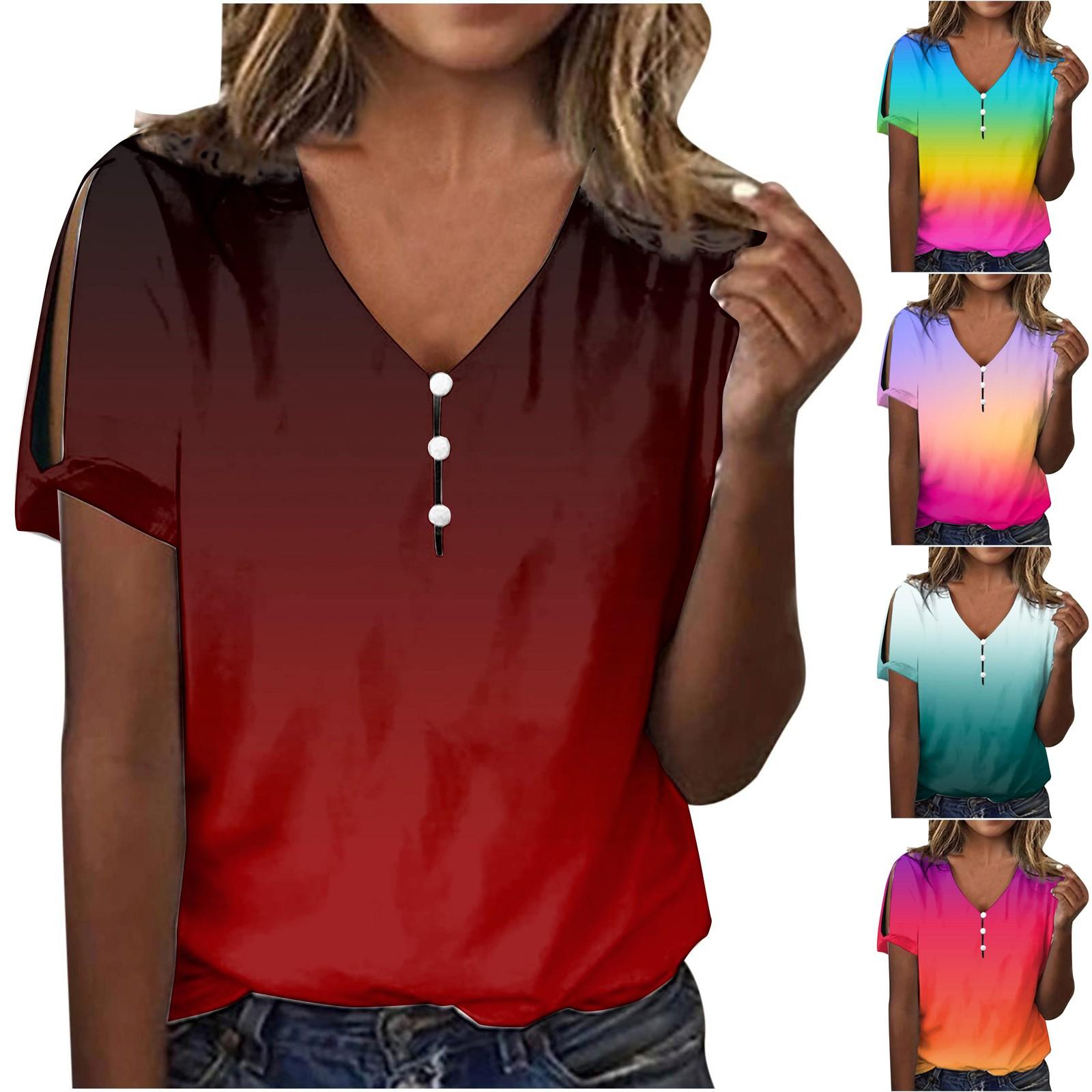 Womens Summer Tops V Neck Printed T Shirts Short Sleeve Shirt Casual Side Split Tunic Top
Womens Summer Tops V Neck Printed T Shirts Short Sleeve Shirt Casual Side Split Tunic Top