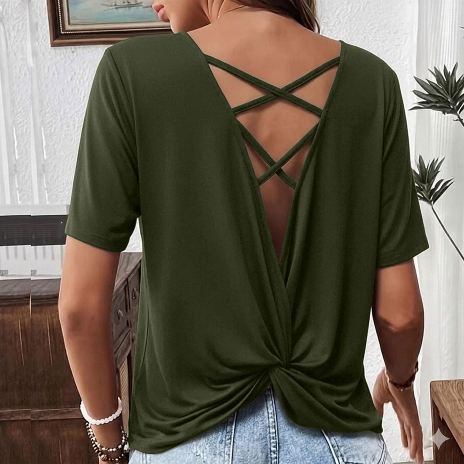 Women Casual Round Neck Short Sleeve T Shirt Twist Back Crossbody Design Lightweight Soft Fabric Relaxed Fit Summer Top L
Women Casual Round Neck Short Sleeve T Shirt Twist Back Crossbody Design Lightweight Soft Fabric Relaxed Fit Summer Top L