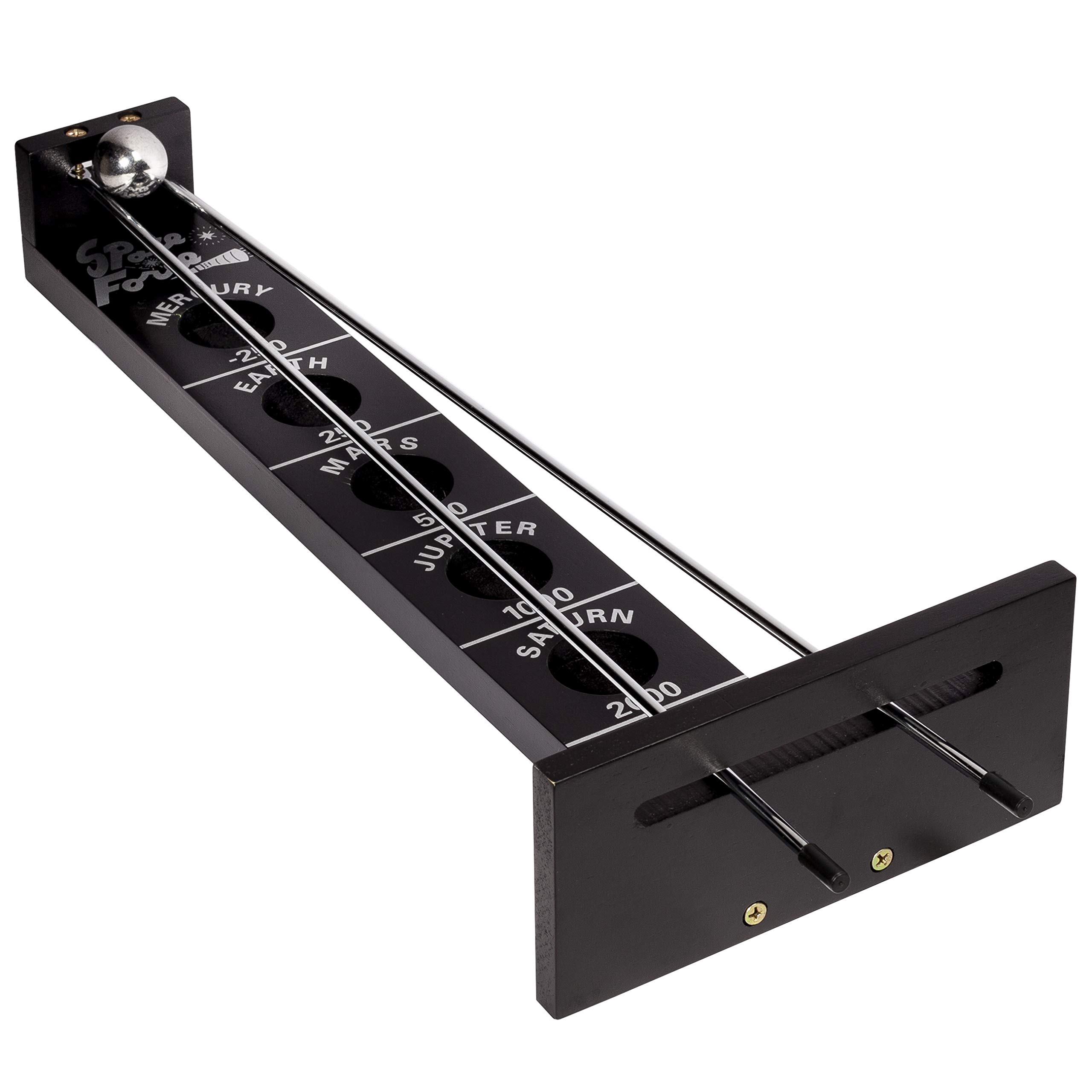 WE Games Забрось Луну Большая доска из массива дерева, окрашенная в черный цвет, с металлическими шариками и ретро-игрой на равновесие для семейного или барного использования, 18-дюймовые стержни, чёрный