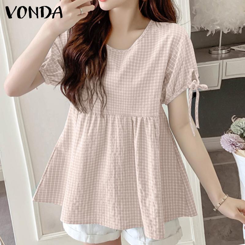 VONDA женская летняя свободная клетчатая блузка с круглым вырезом и короткими рукавами на талии
VONDA женская летняя свободная клетчатая блузка с круглым вырезом и короткими рукавами на талии