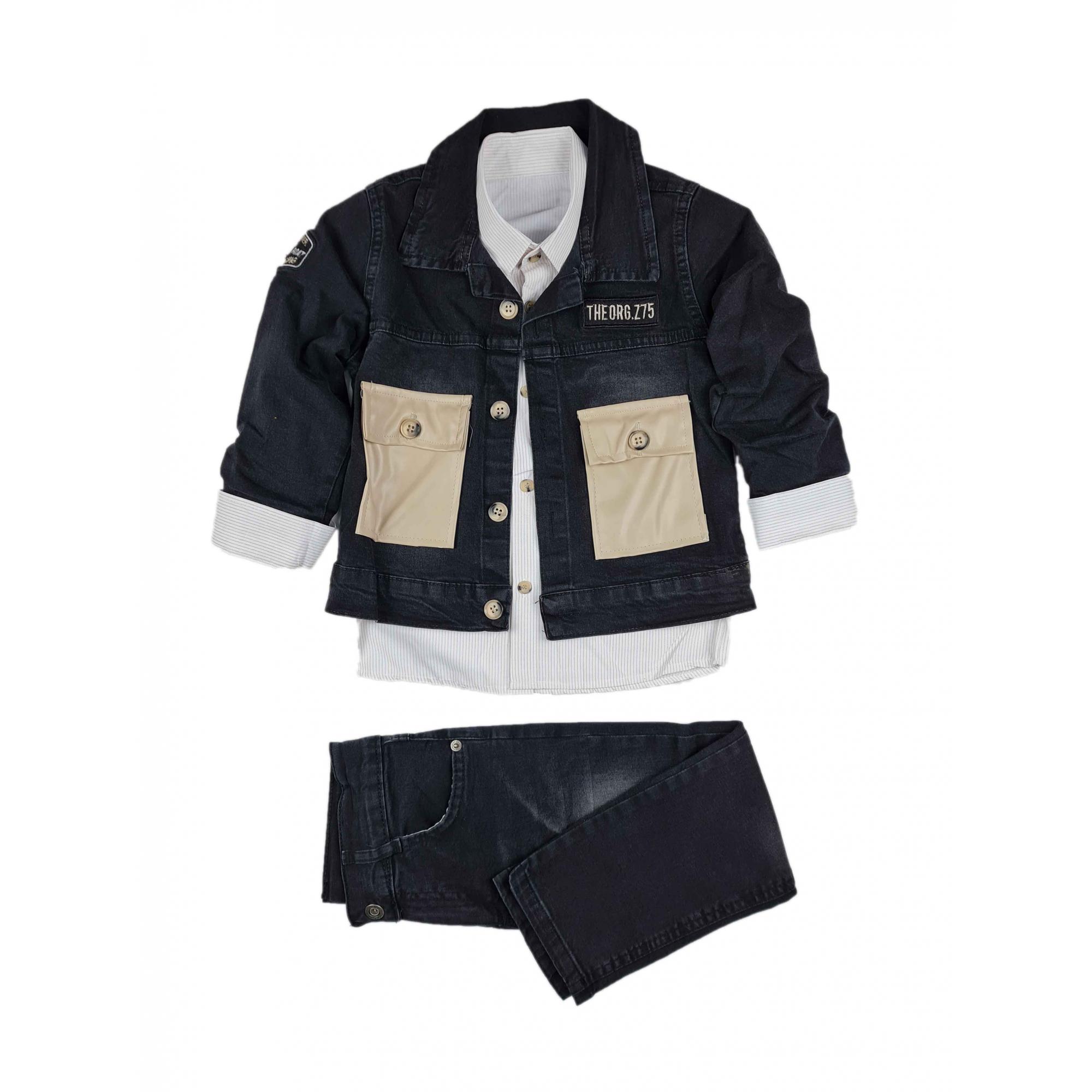 Рубашка для мальчика Черный джинсовый костюм с кожаными карманами
Рубашка для мальчика Черный джинсовый костюм с кожаными карманами