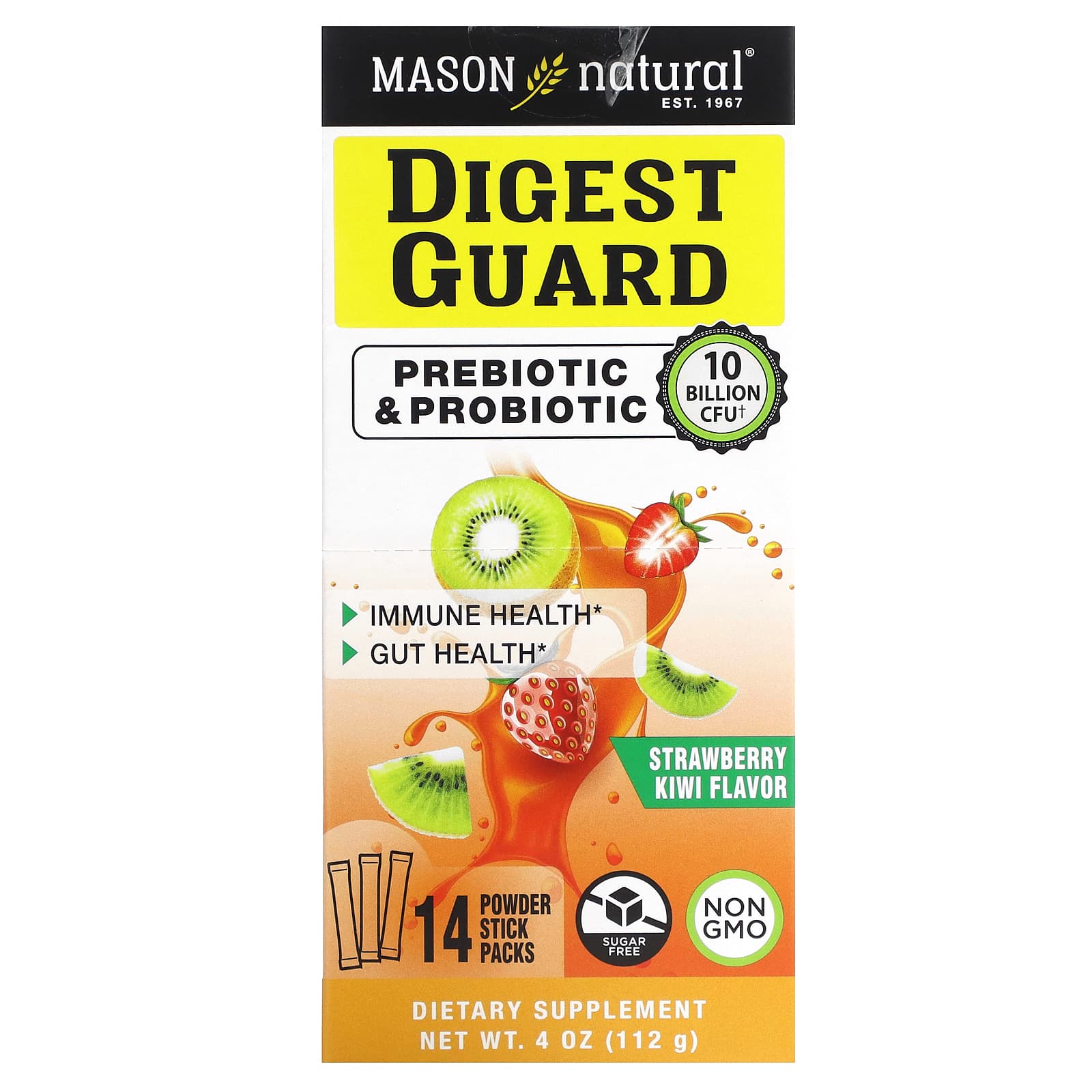 Mason Natural, Digest Guard, Strawberry Kiwi, 14 packs of powdered sticks, 0.28 oz (8 g) each
Mason Natural, Digest Guard, Strawberry Kiwi, 14 packs of powdered sticks, 0.28 oz (8 g) each