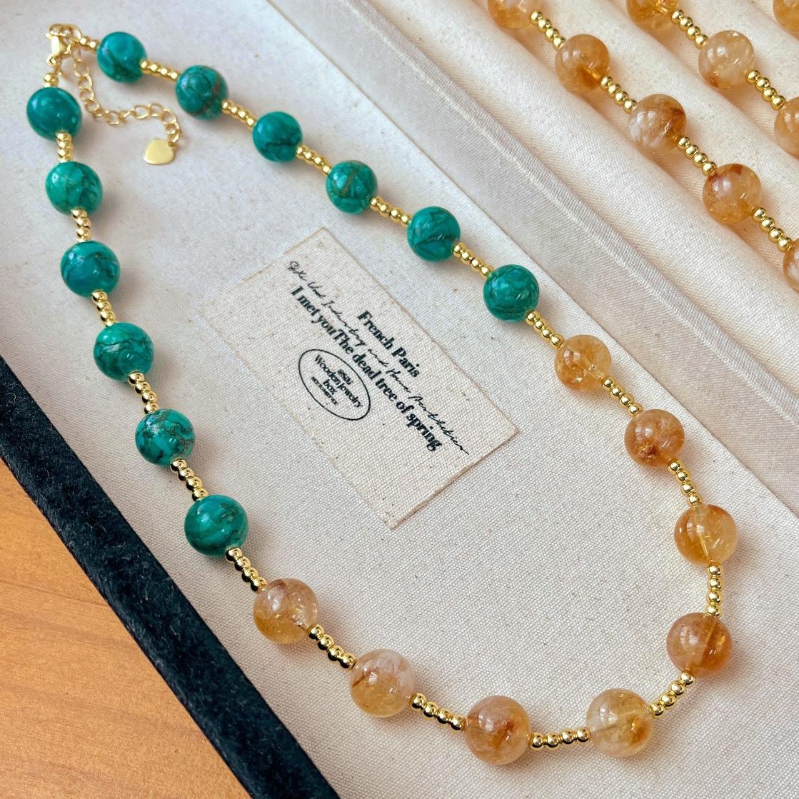 High Quality Turquoise Quartzite Natural Citrine Design Clavicle Chain Necklace
High Quality Turquoise Quartzite Natural Citrine Design Clavicle Chain Necklace