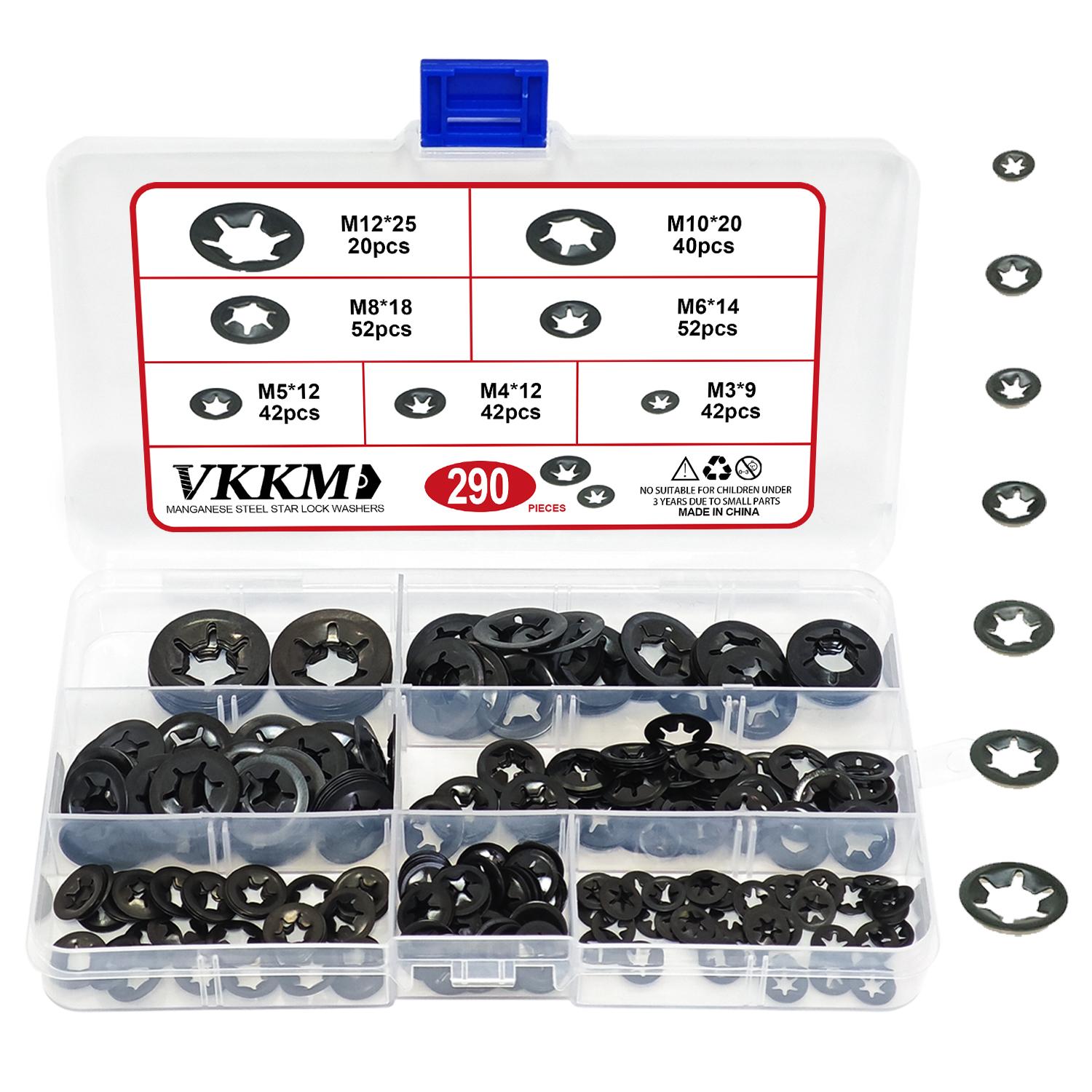 VKKM-290PCS (M3-M12) Black Outer Ring Self-locking Clip Push Shaft Bearing Retaining Ring Star Nut Locking Kit
VKKM-290PCS (M3-M12) Black Outer Ring Self-locking Clip Push Shaft Bearing Retaining Ring Star Nut Locking Kit
