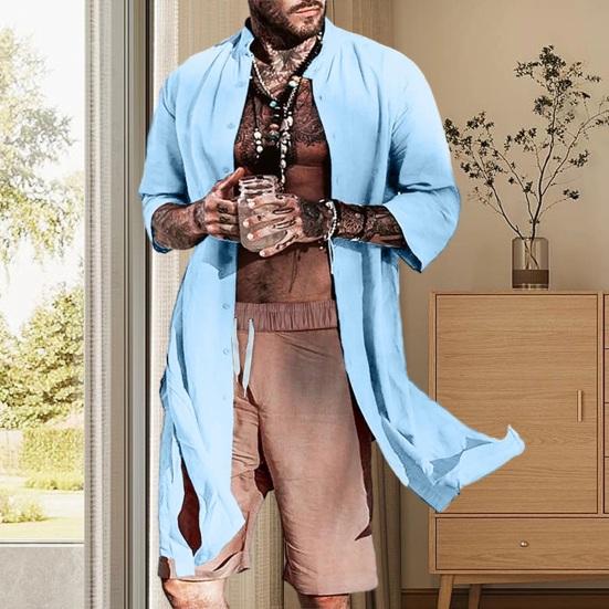 Men Long Shirt Vintage Single-breasted Cardigan Long Sleeve Stand Collar Buttons Split Hem Soft Breathable Solid Color Men Spring Fall Top
Men Long Shirt Vintage Single-breasted Cardigan Long Sleeve Stand Collar Buttons Split Hem Soft Breathable Solid Color Men Spring Fall Top