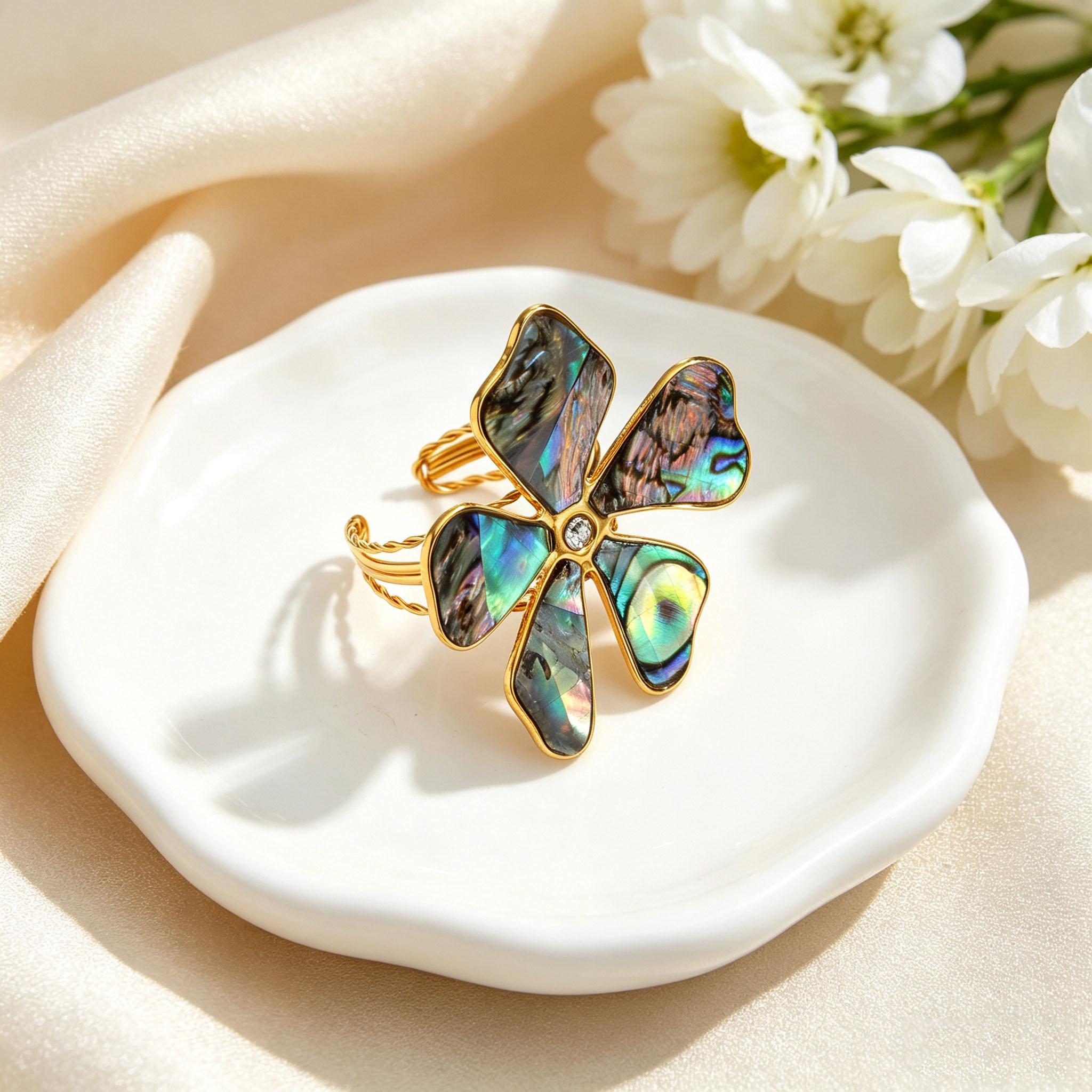 18K Gold Plated Abalone Shell Flower Jewelry Set for Women Vintage Boho Natural Shell Necklace Earrings Ring Bracelet Set Gift MULTI
18K Gold Plated Abalone Shell Flower Jewelry Set for Women Vintage Boho Natural Shell Necklace Earrings Ring Bracelet Set Gift MULTI