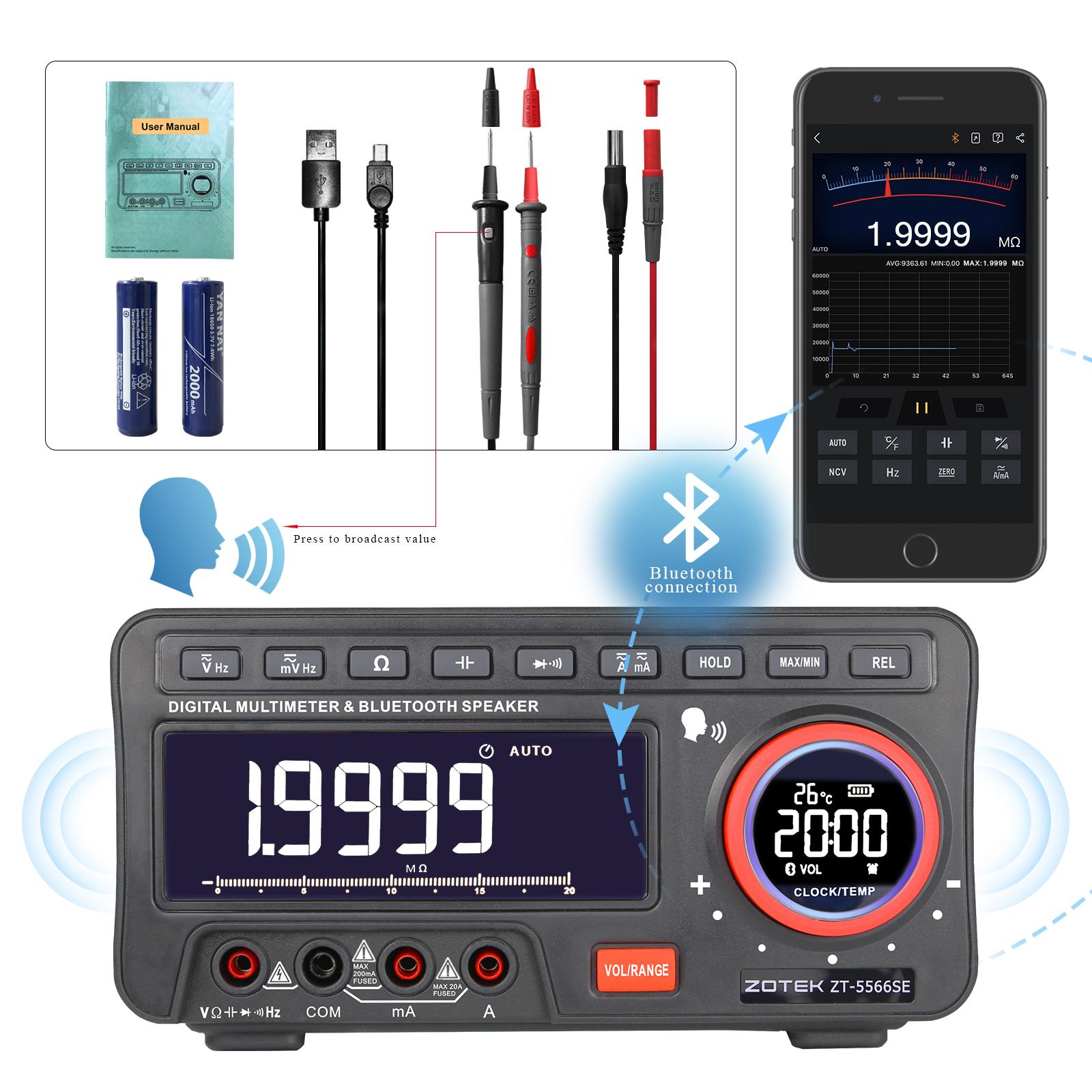 ZOYI ZT-5566SE Настільний Голосовий Мультиметр Професійний Цифровий Bluetooth 19999 Відліків True RMS Автоматичний Діапазон Лічильник DC/AC
ZOYI ZT-5566SE Настільний Голосовий Мультиметр Професійний Цифровий Bluetooth 19999 Відліків True RMS Автоматичний Діапазон Лічильник DC/AC