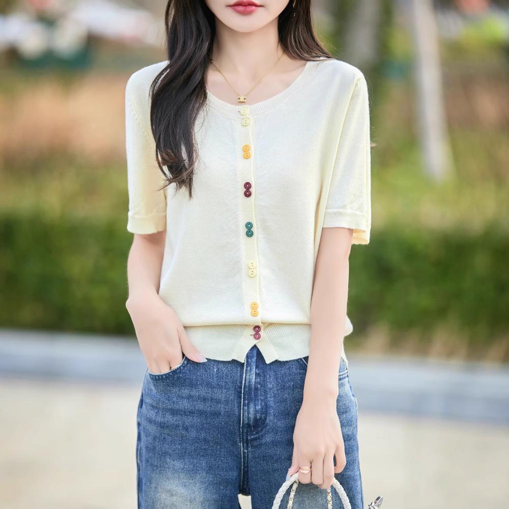 Korean Style Color Block Women s Summer Cardigan - Short Sleeve, Fine Knit, Loose Fit, Petite Size M
Korean Style Color Block Women s Summer Cardigan - Short Sleeve, Fine Knit, Loose Fit, Petite Size M