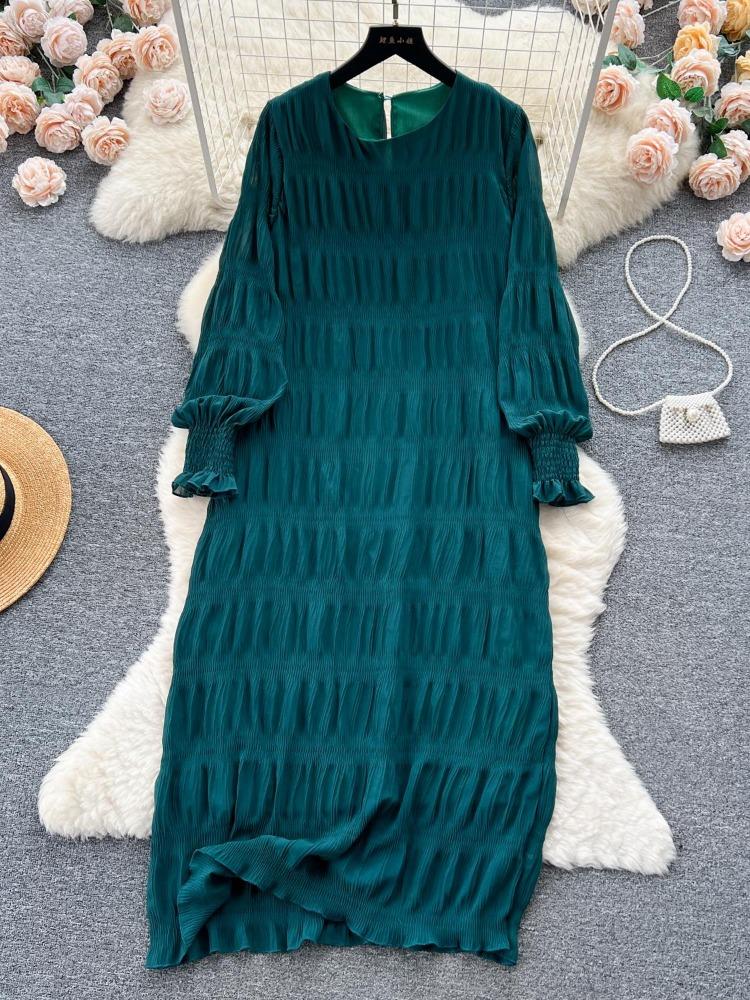 Vintage Autumn Womens Elegant Midi Dress Loose Draped Casual Robe with Round Collar and Puff Long Sleeve New Arrival One Size темно-зелений колір
Vintage Autumn Womens Elegant Midi Dress Loose Draped Casual Robe with Round Collar and Puff Long Sleeve New Arrival One Size темно-зелений колір