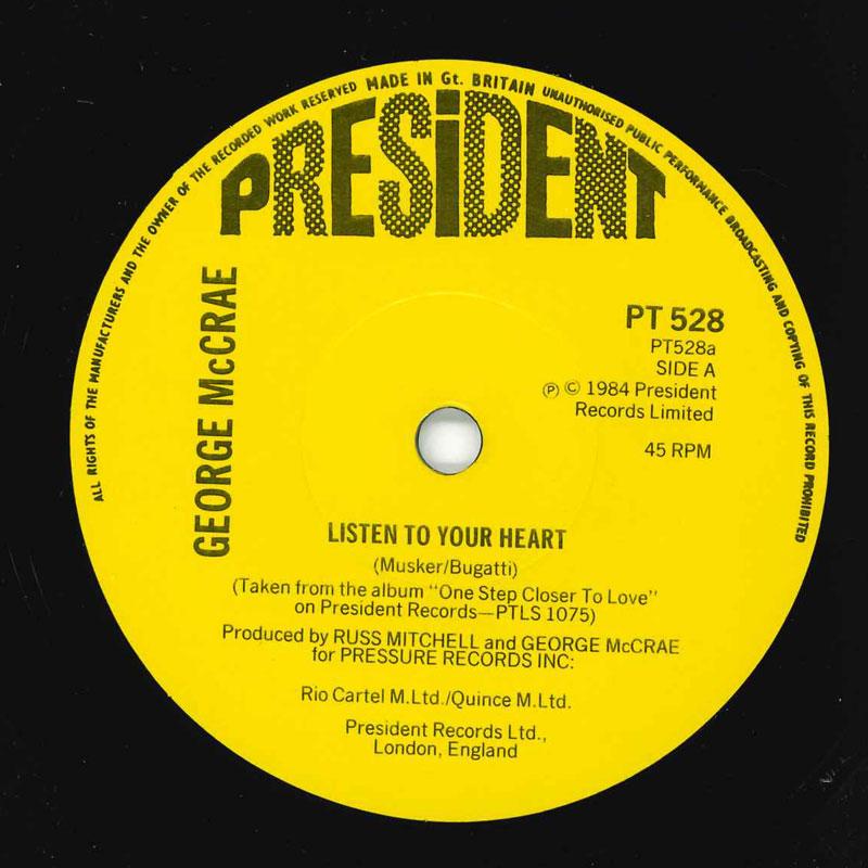 7inch Record GEORGE MCCRAE - Listen To Your Heart PT528 President 1984 UK Soul/Funk Used
7inch Record GEORGE MCCRAE - Listen To Your Heart PT528 President 1984 UK Soul/Funk Used