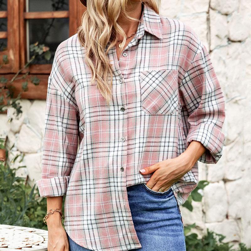 Spring and autumn plaid shirt, long-sleeved pockets, button-down shirt, mid-length lapel, all-match elegant thin jacket, women S рожевий
Spring and autumn plaid shirt, long-sleeved pockets, button-down shirt, mid-length lapel, all-match elegant thin jacket, women S рожевий