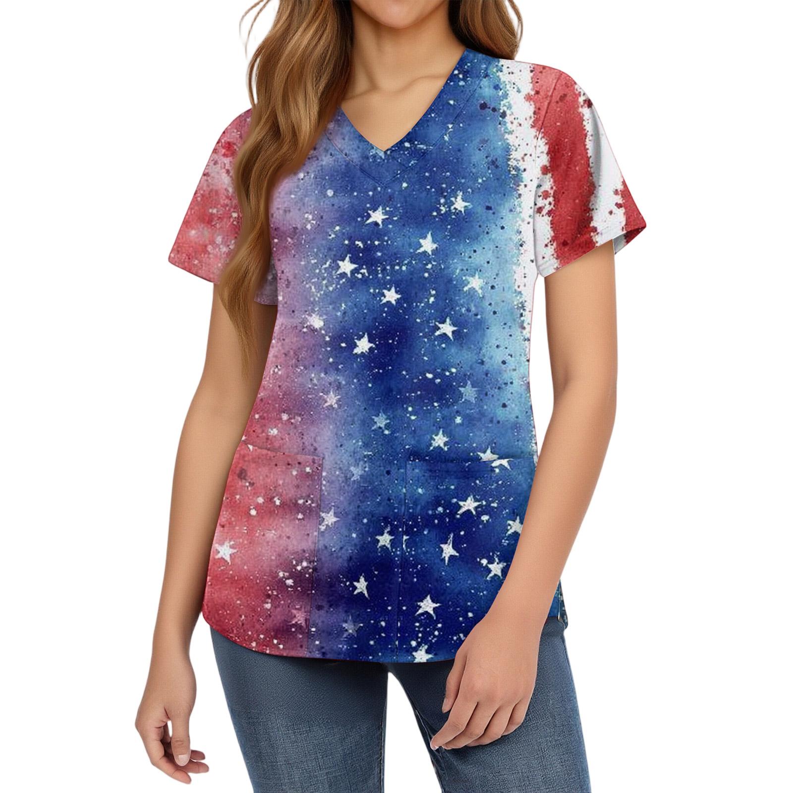 Women s fashionable V-neck short-sleeved work uniform with pockets, print top, caregiver uniform. XL
Women s fashionable V-neck short-sleeved work uniform with pockets, print top, caregiver uniform. XL