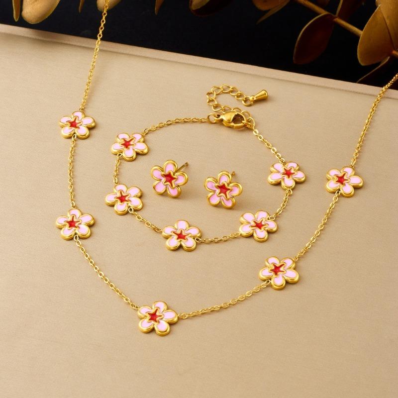 Gold Plated Pink Flower Enamel Jewelry Set Necklace Bracelet Earrings for Women Stainless Steel рожевий
Gold Plated Pink Flower Enamel Jewelry Set Necklace Bracelet Earrings for Women Stainless Steel рожевий