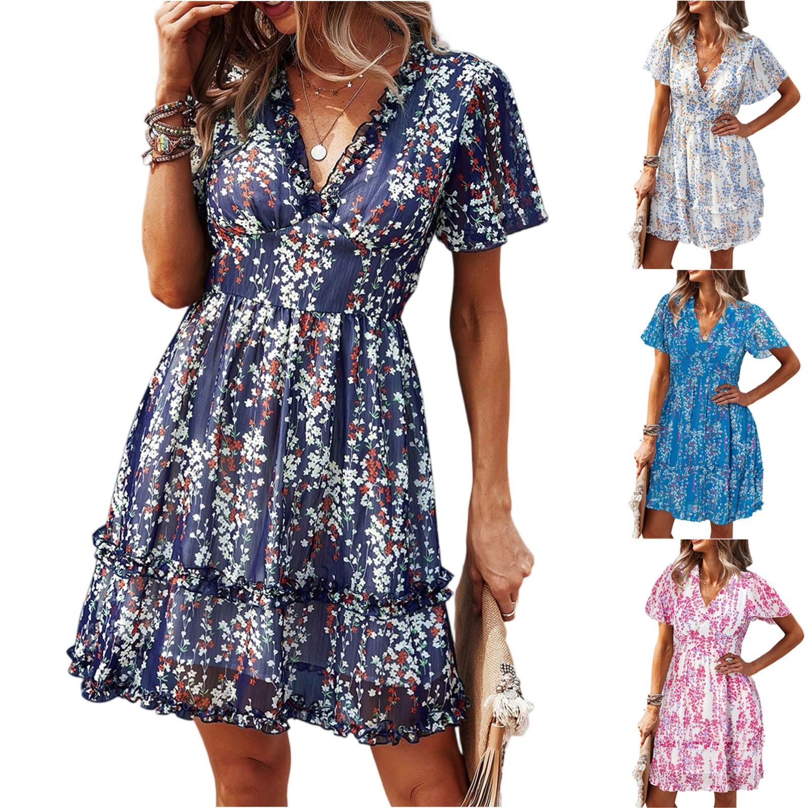 Women s Fashion Summer Floral Print V Neck Short Sleeved Casual Vacation Dress S белый
Women s Fashion Summer Floral Print V Neck Short Sleeved Casual Vacation Dress S белый