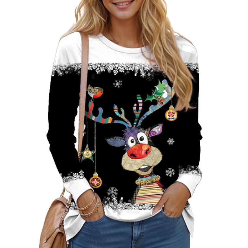 Топы для женщин с 3D красочным принтом осла, футболка с круглым вырезом и длинными рукавами, осенний повседневный женский топ с длинными рукавами на Рождество 
Топы для женщин с 3D красочным принтом осла, футболка с круглым вырезом и длинными рукавами, осенний повседневный женский топ с длинными рукавами на Рождество