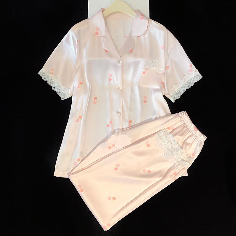 Sweet Little Fruit Ice Silk Pajamas Women S Summer Short-Sleeved Trousers Lace Princess Wind Pure Desire Loungewear Real Shot M
Sweet Little Fruit Ice Silk Pajamas Women S Summer Short-Sleeved Trousers Lace Princess Wind Pure Desire Loungewear Real Shot M