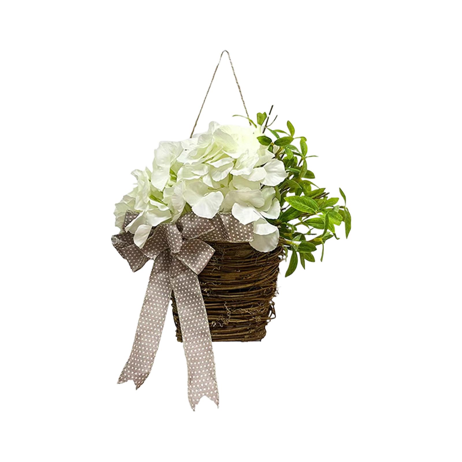 Artificial Hydrangea Flower Basket with Bow Decorative Wicker Wall Hanging Basket with Faux Leaves for Home Office Wedding Decor One Size
Artificial Hydrangea Flower Basket with Bow Decorative Wicker Wall Hanging Basket with Faux Leaves for Home Office Wedding Decor One Size